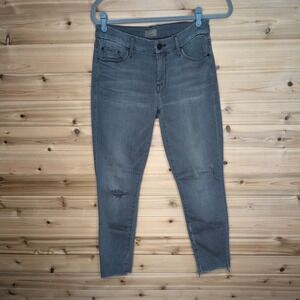Mother Looker Ankle Fray Jeans Last Chance Saloon Grey Distressed Skinny Size 28
